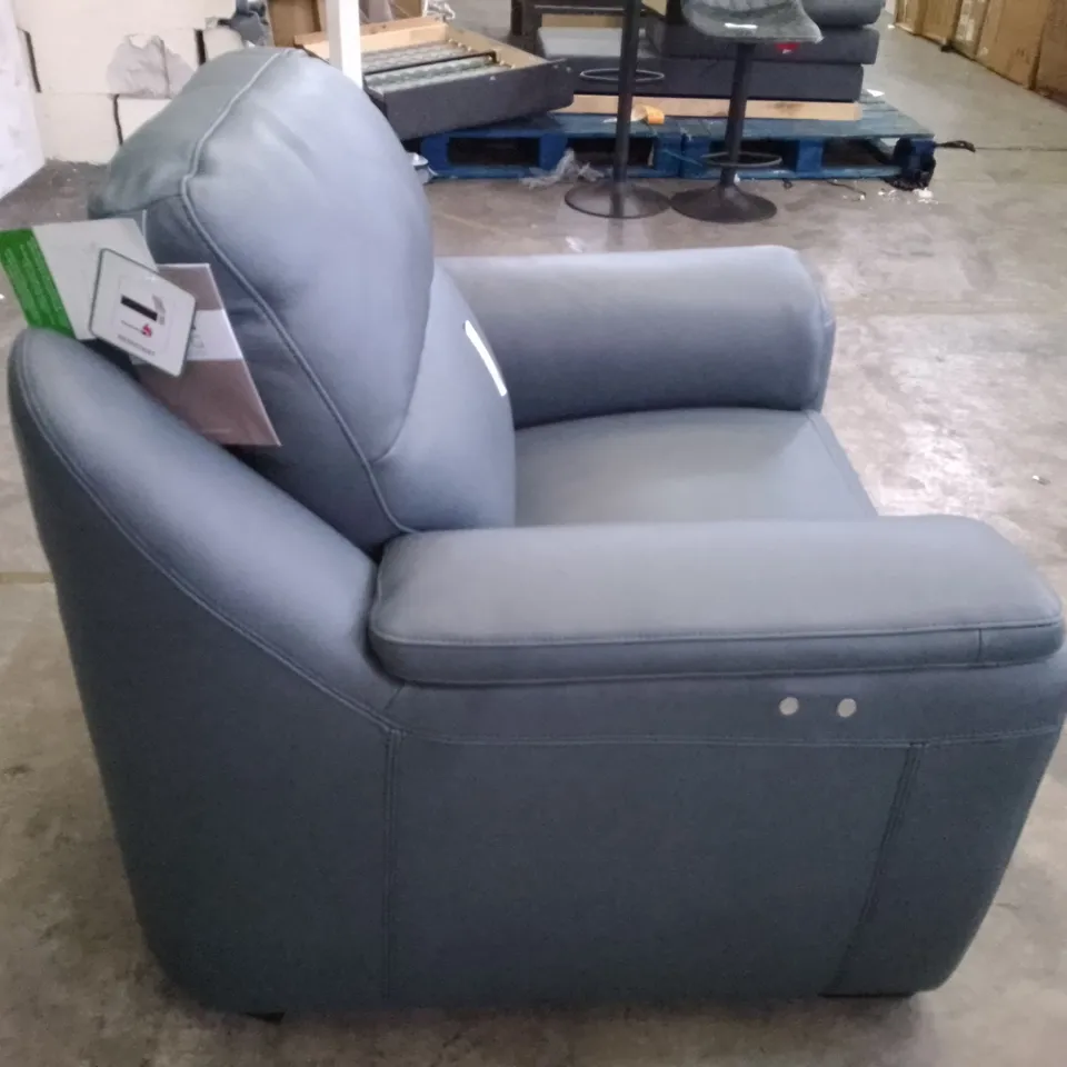 QUALITY ITALIAN DESIGNER PARMA NEW ELECTRIC RECLINER CHAIR - GREY LEATHER