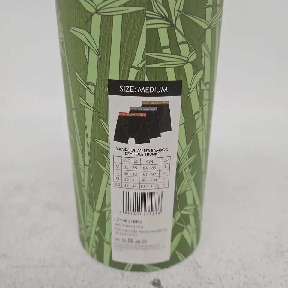 MEN'S BAMBOO TRUNKS – 3 PAIRS, SIZE MEDIUM