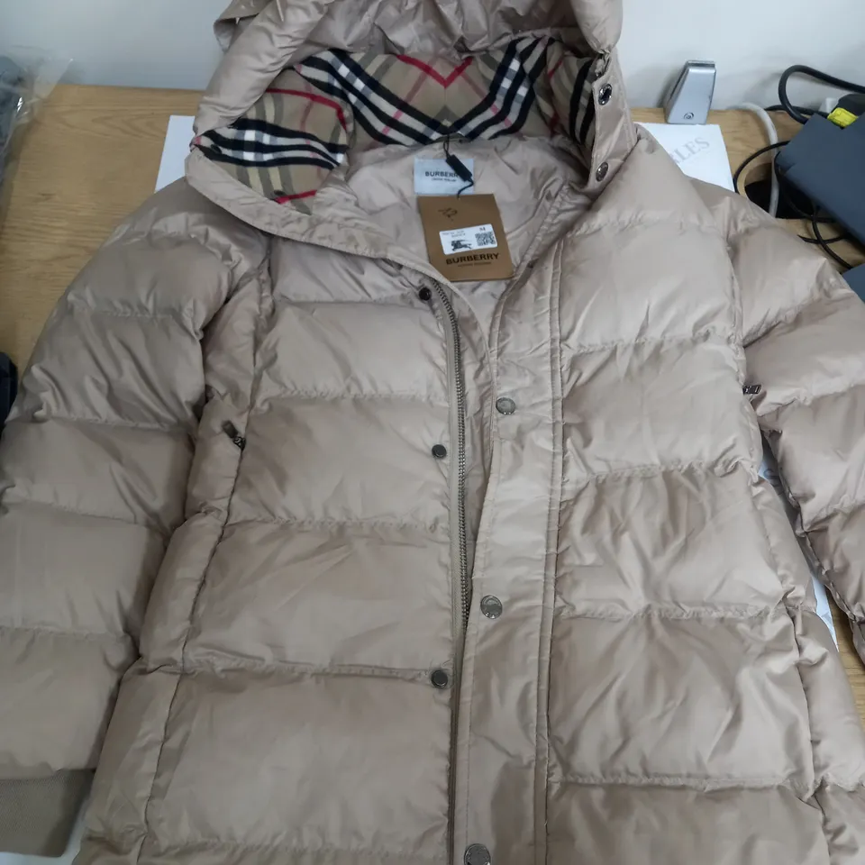 BURBERRY BEIGE LONG PADDED COAT - SIZE 12