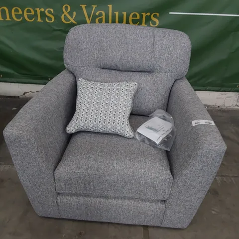 DESIGNER EASY CHAIR GREY FABRIC WITH SCATTER CUSHION