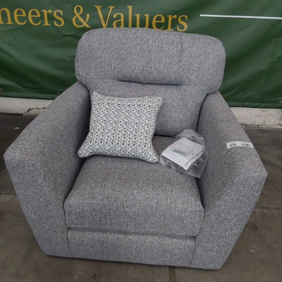 DESIGNER EASY CHAIR GREY FABRIC WITH SCATTER CUSHION