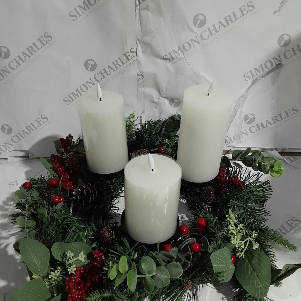 BOXED HOME REFLECTIONS 3 IN 1 FLAMELESS CANDLE WITH WREATH SET - SAGE 