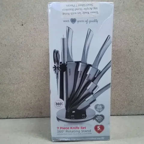 BOXED TOWER 7 PIECE KNIFE SET WITH 360 R0TATING STAND