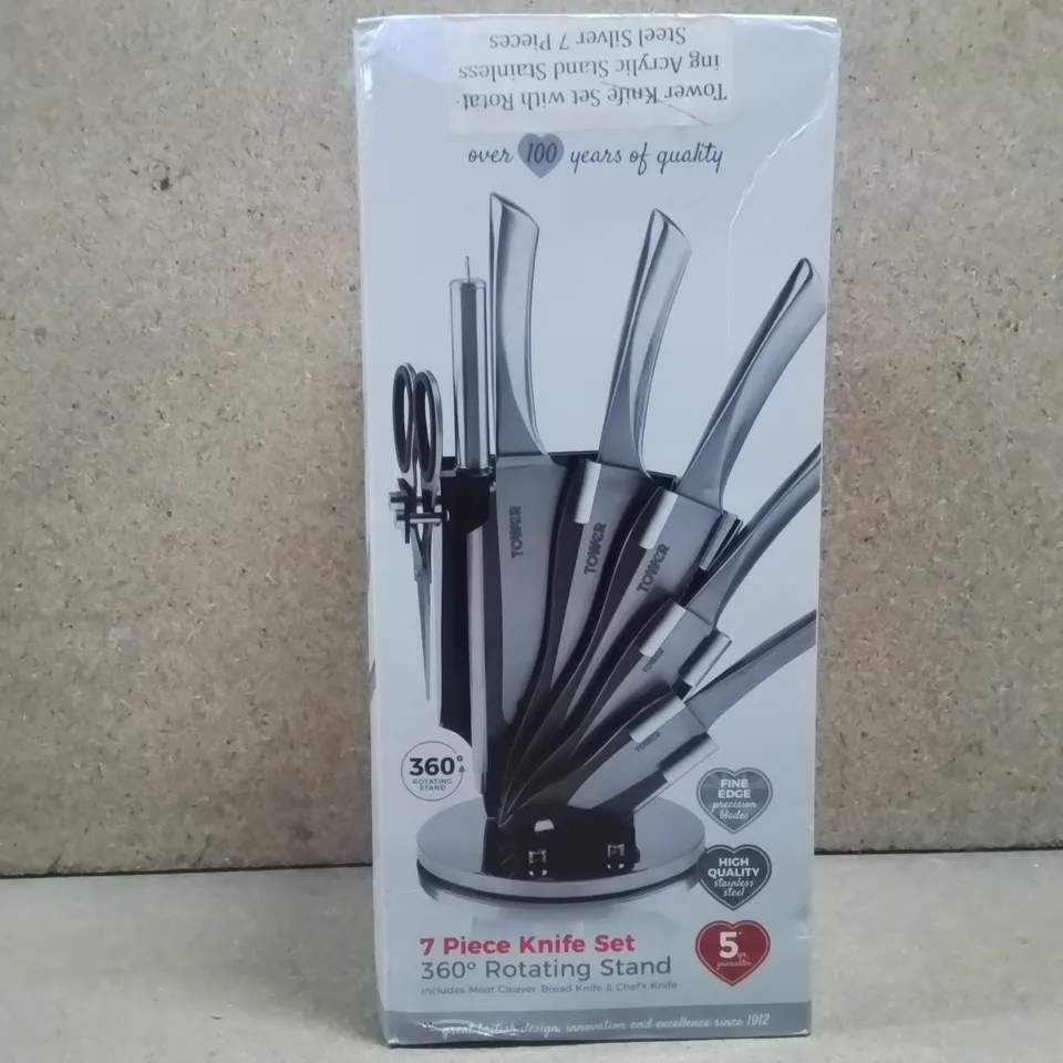 BOXED TOWER 7 PIECE KNIFE SET WITH 360 R0TATING STAND 