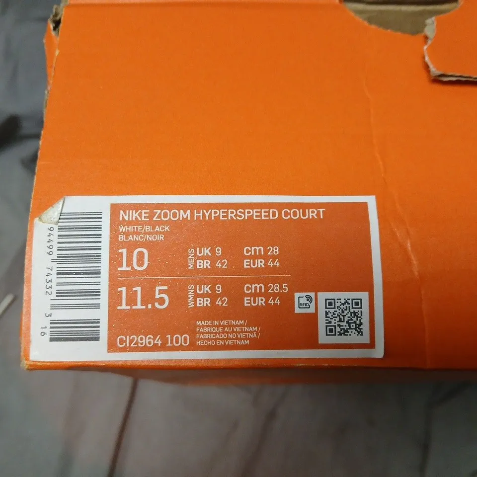 BOXED NIKE ZOOM HYPERSPEED COURT SNEAKERS – WHITE/GREY, MEN'S UK9 (EU44)