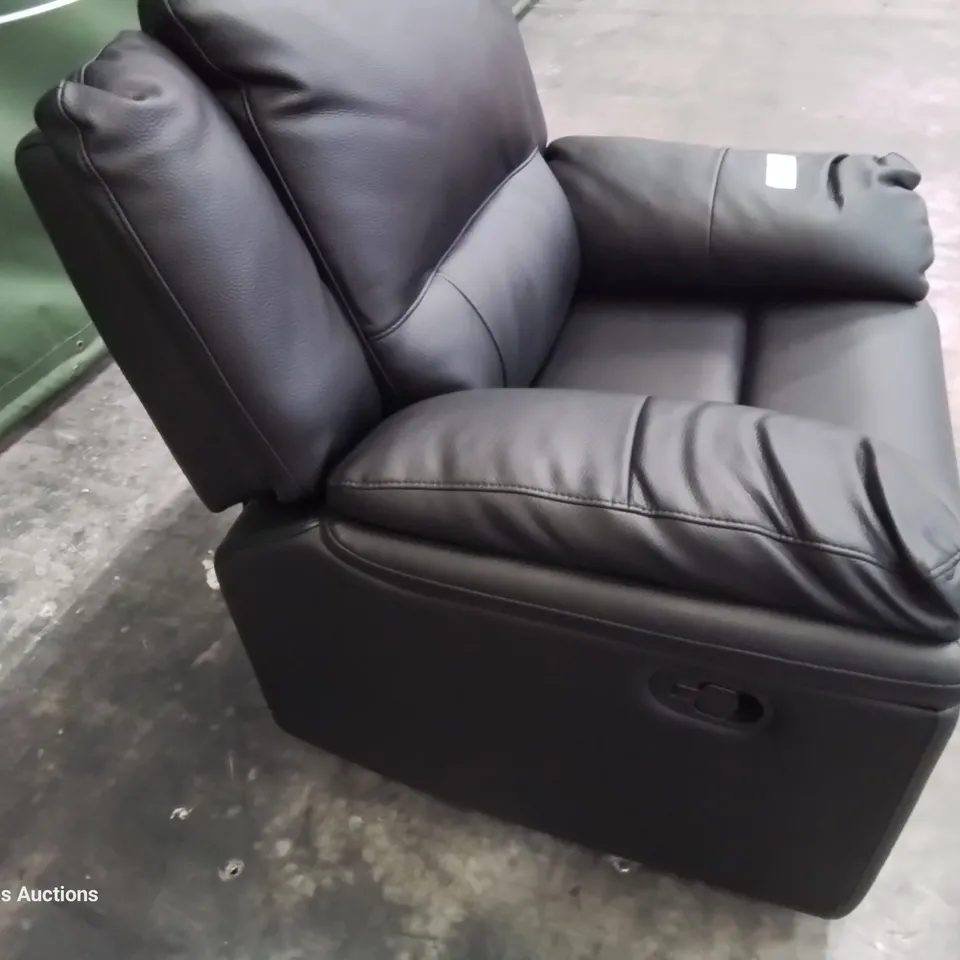 DESIGNER MANUAL RECLINING EASY CHAIR BLACK FAUX LEATHER 