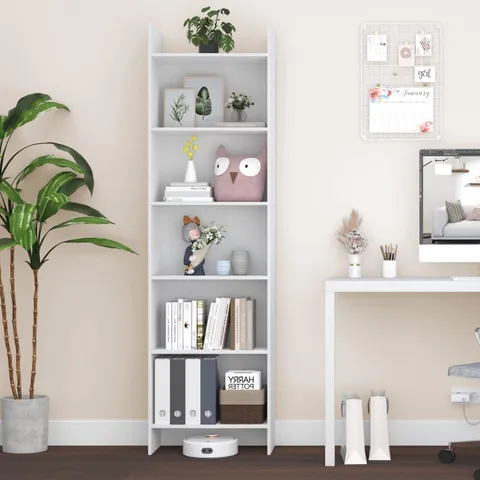 BOXED HZUANERI BOOKCASE, 6-TIER BOOKSHELF, WHITE BOOKCASES FREE STANDING WITH SHELF UNIT, 24X48X170CM, WHITE, 01103XBC