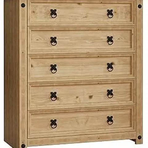 BOXED VIDA DESIGNS CORONA RUSTIC 5 DRAWER CHEST