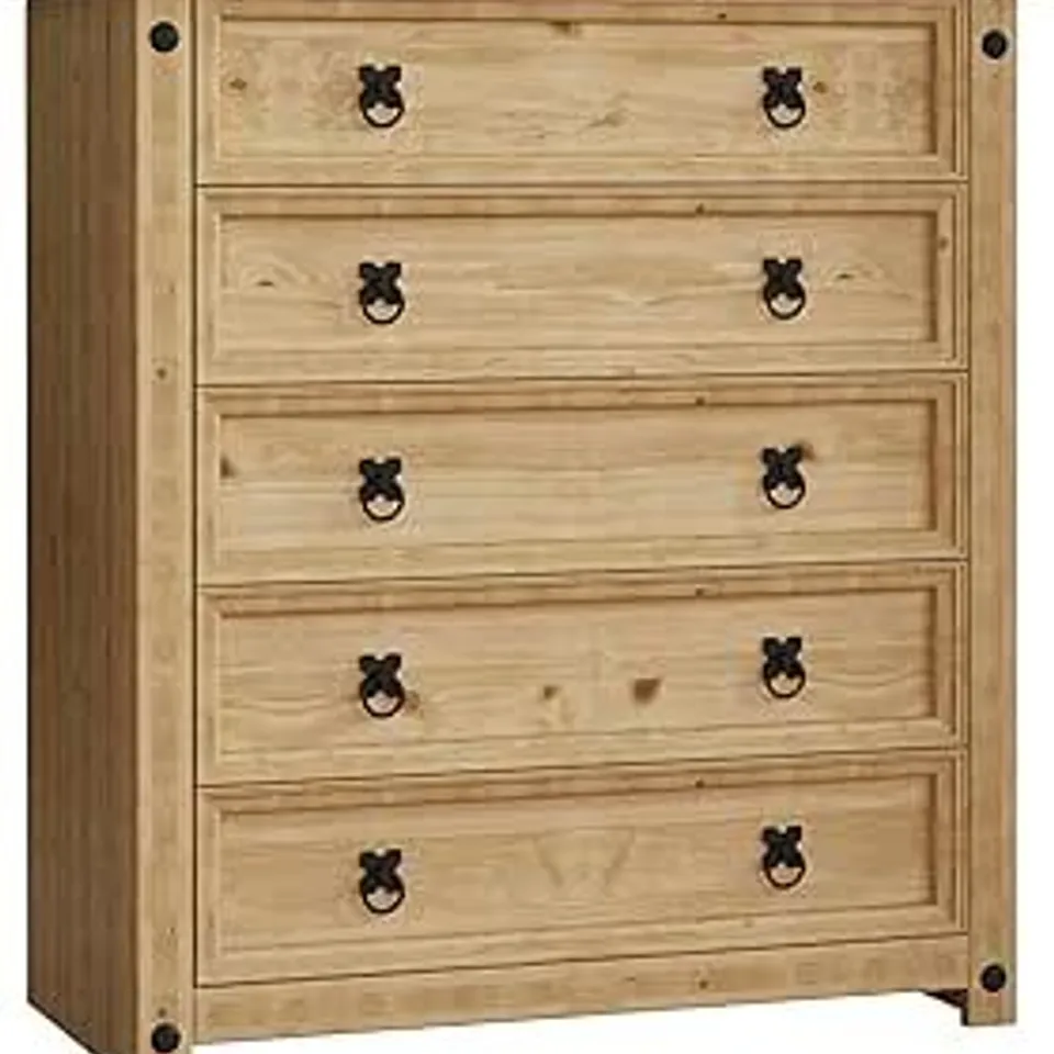 BOXED VIDA DESIGNS CORONA RUSTIC 5 DRAWER CHEST