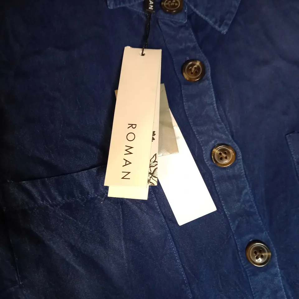 ROMAN BLUE SOFT BUTTON DETAILED PANTSUIT - SIZE 12