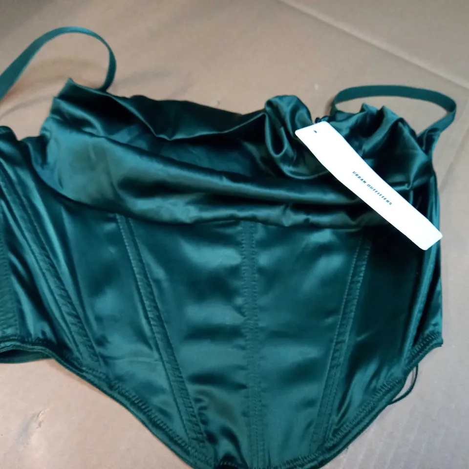 URBAN OUTFITTERS GREEN SATIN CROPPED TOP - SMALL