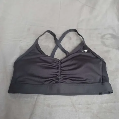 GYMSHARK STRAPPY RUCHED SPORTS BRA IN BLACK SIZE XS