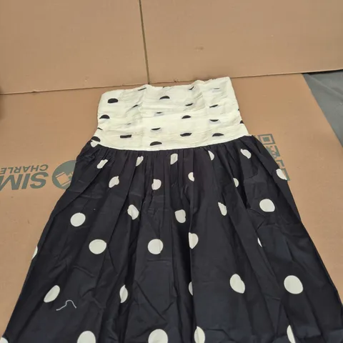 NOBODY'S CHILD ALICE MIDI DRESS – WHITE & BLACK POLKA DOT, UK 10 (EU 38, USA 6)