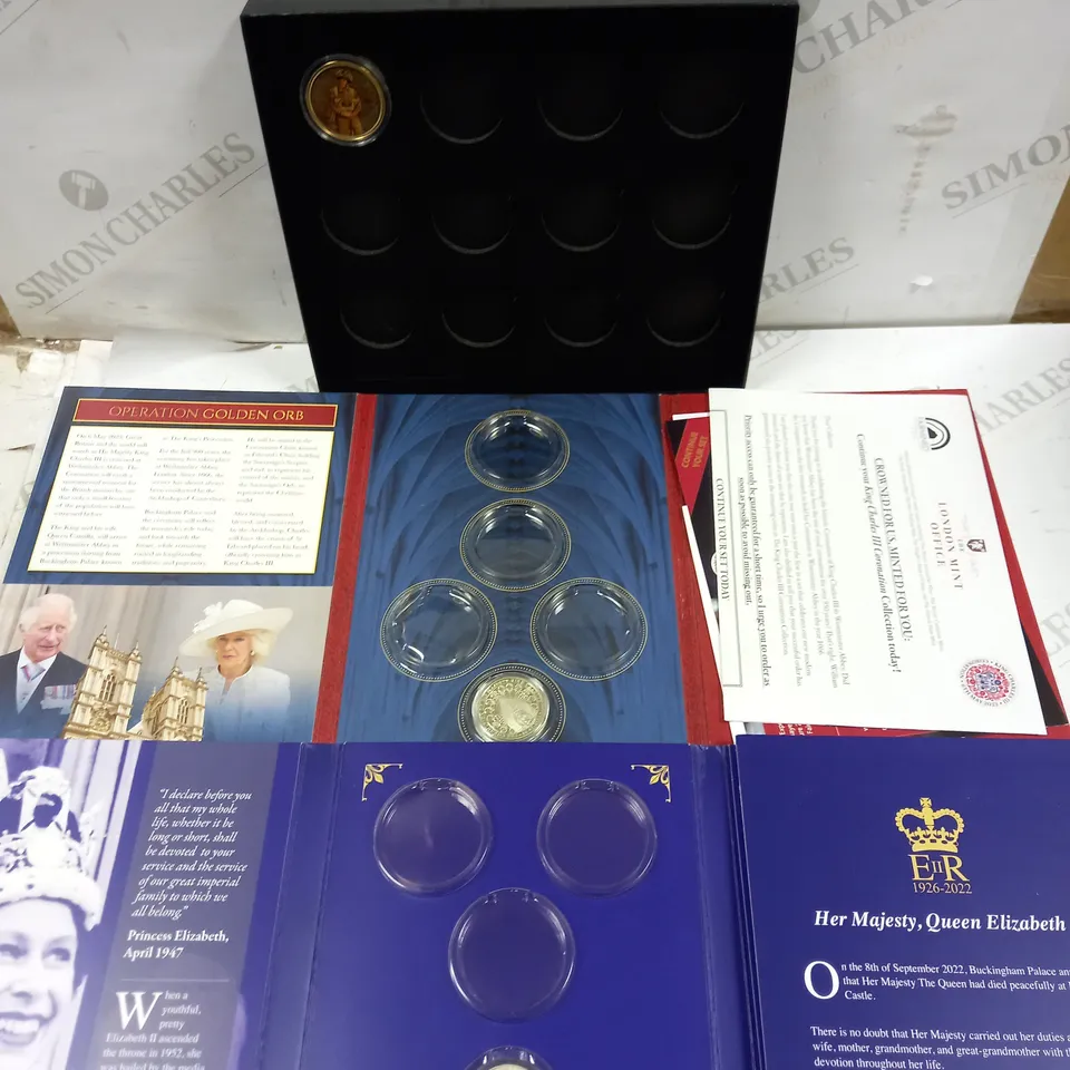 COMMEMORATIVE COIN COLLECTION TO INCLUDE QUEEN ELIZABATH II, KING CHARLES III & D-DAY FORCES 