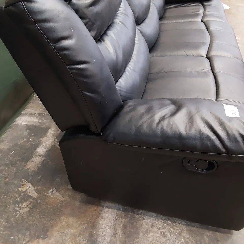 DESIGNER MANUAL RECLINING THREE SEATER SOFA BLACK LEATHER 
