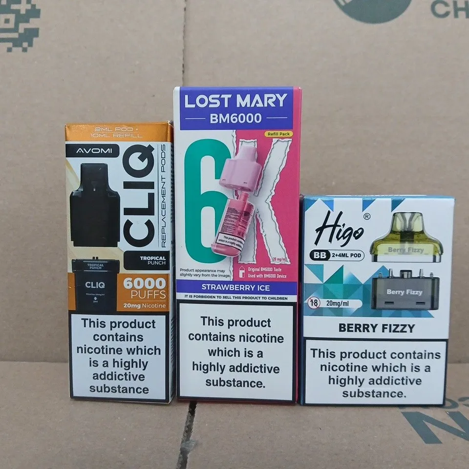 APPROXIAMTELY 15 ASSORTED VAPING PRODUCTS TO INCLUDE HIGO, LOST MARY, ETC - COLLECTION ONLY