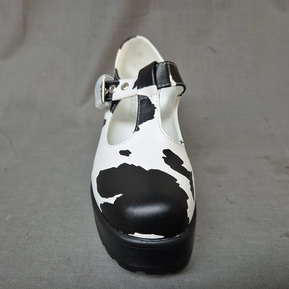 BOXED PAIR OF KOI SAI COW PRINT MARY JANES 'NETTIE EDITION' SIZE 3