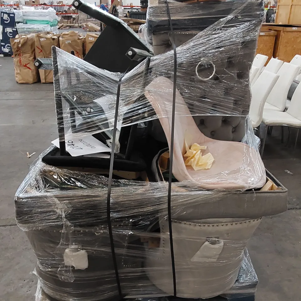 PALLET TO CONTAIN ASSORTED UPHOLSTERED DINING CHAIR PARTS, PRIMARILY SEATS