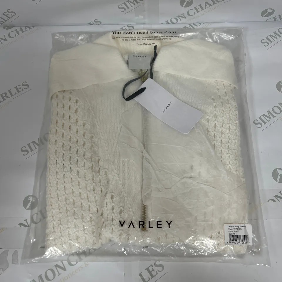 VARLEY BAGGED TEAGAN BOXY KNIT POLO IN WHITE SIZE XS