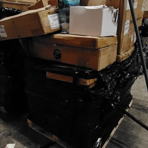 PALLET OF ASSORTED HOUSEHOLD PRODUCTS AND ITEMS TO INCLUDE;POWER TOOL,CART, STAINLESS STEEL SINK,BATTERY,ETC