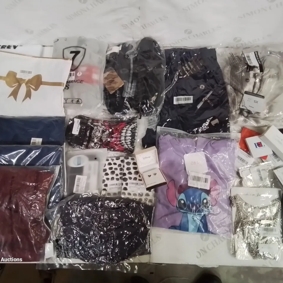 BOX CONTAINING LARGE AMOUNT OF MIXED FASHION ITEMS, SILVER PLATE AND COSTUME JEWELLERY, CLOTHING ITEMS ETC.