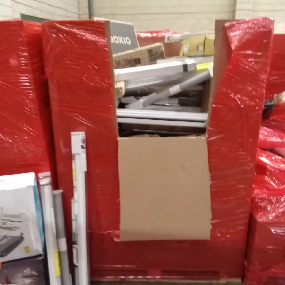 PALLET OF ASSORTED HOUSEHOLD GOODS AND PRODUCTS TO INCLUDE; KIDS TOYS, LARGE QUANTITY OF BLINDS, ELECTRIC BLANKET ETC