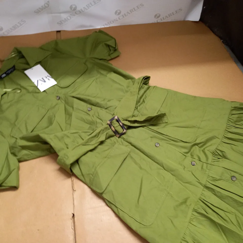 ZARA GREEN SHIRT DRESS- UK S