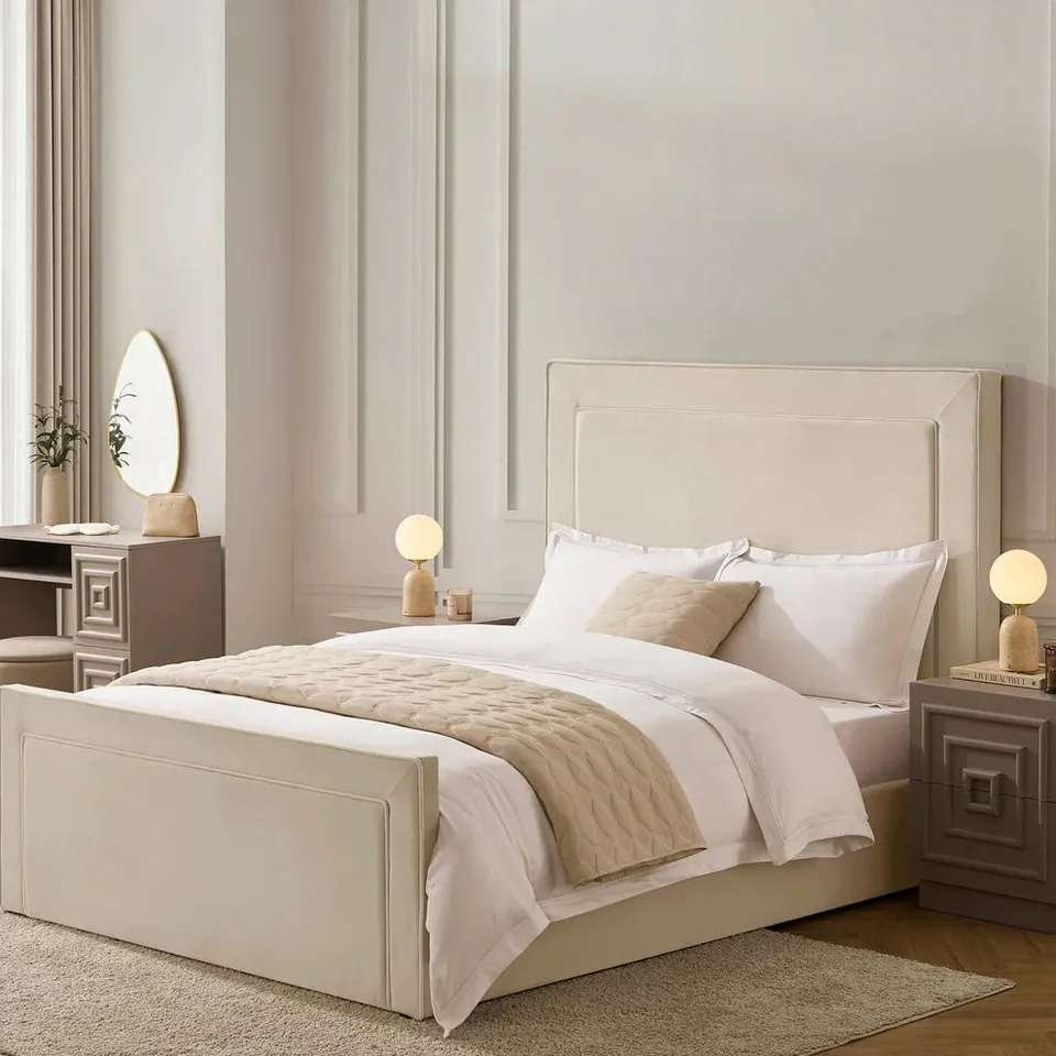BOXED DUSK SORRENTO OTTOMAN STORAGE BED - ECRU/WHITE // SIZE: 5FT KING (2 BOXES)
