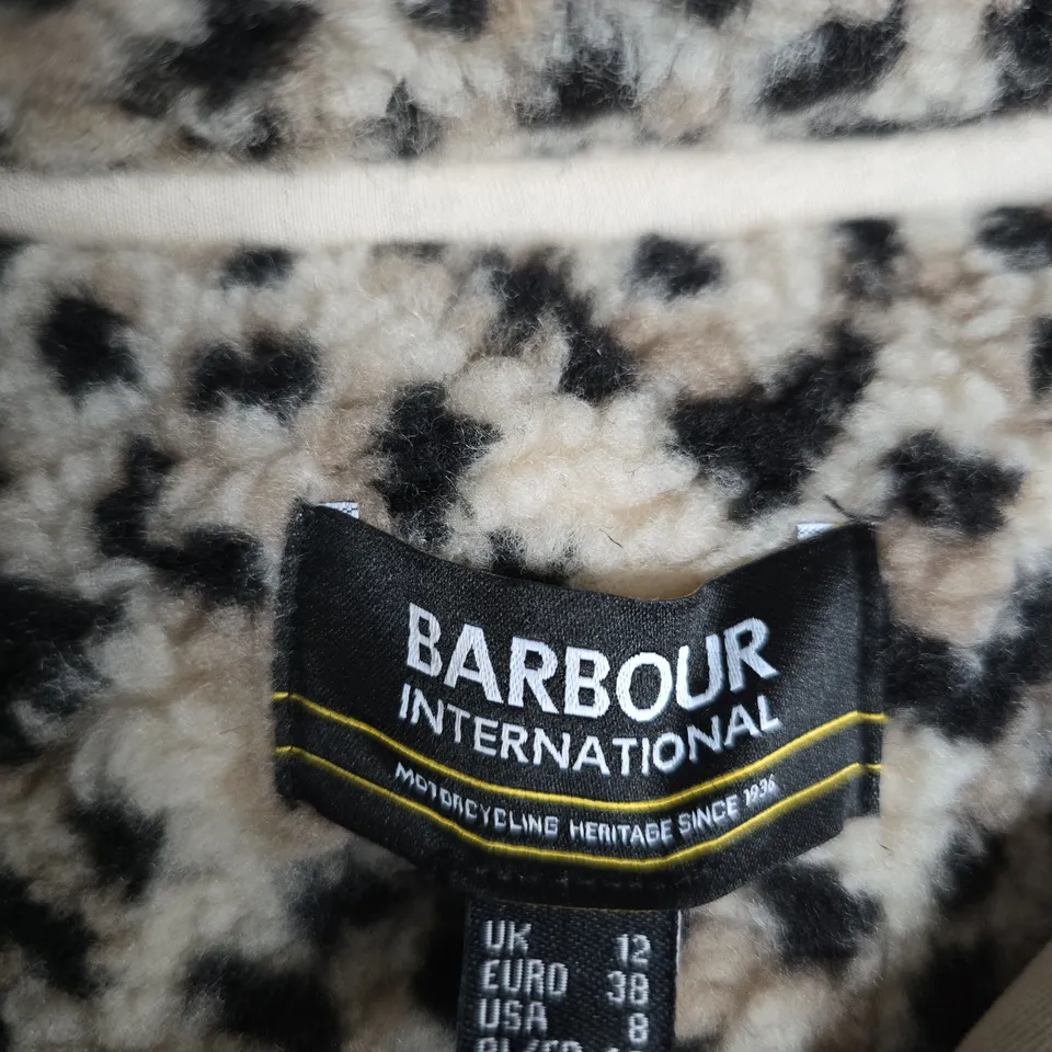 BARBOUR INTERNATIONAL LEOPARD PRINT FLEECE JACKET – UK 12 (WOMEN)