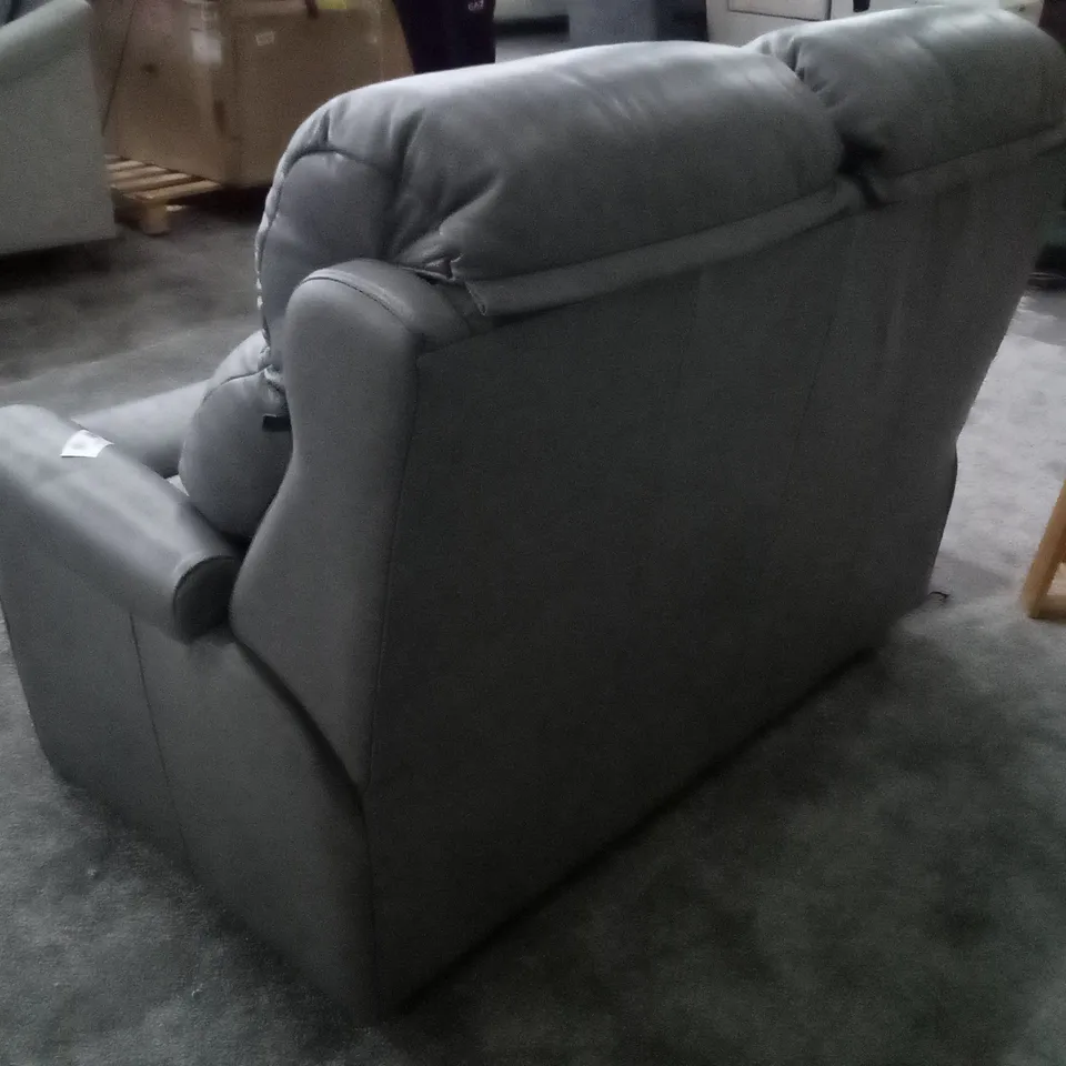 QUALITY DESIGNER 2 SEATER SOFA - GREY LEATHER 