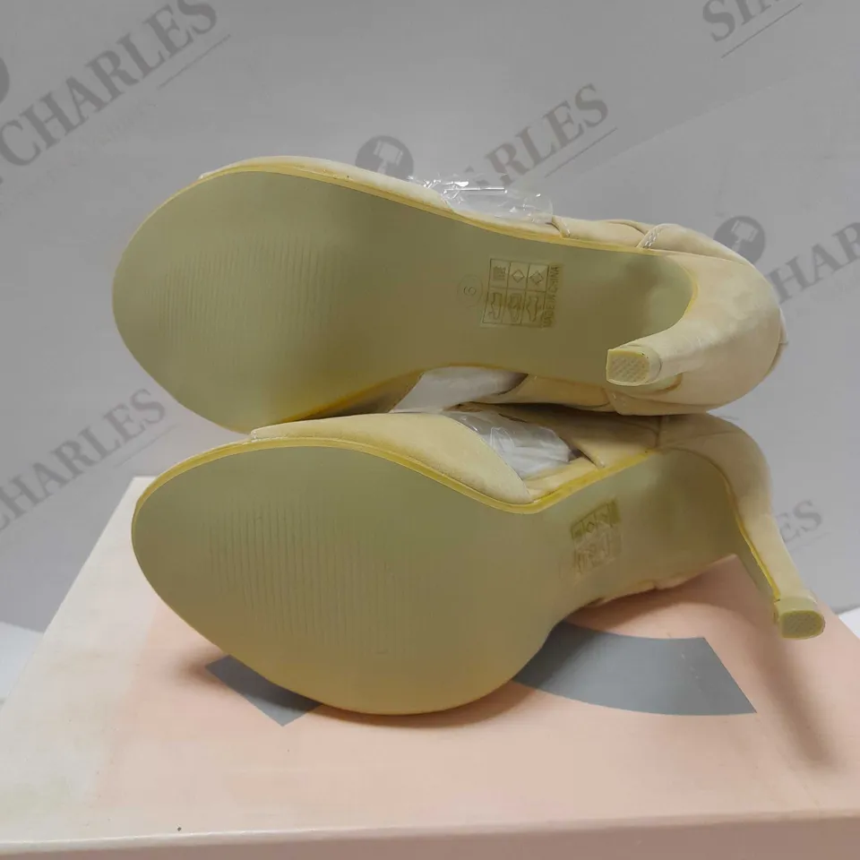 KOI DOUBLE LACE NUDE SUEDE STILETTO HEELS - SIZE 6