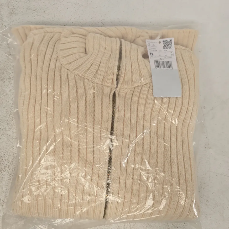 BAGGED MANGO COMBINED RIBBED SWEATER WITH ZIP IN CREAM SIZE MEDIUM