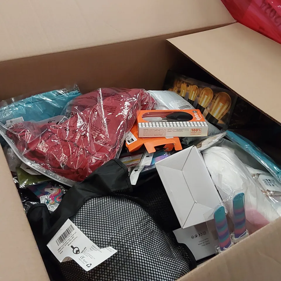 PALLET OF ASSORTED ITEMS INCLUDING: NAIL LAMP, OUTDOOR STRING LIGHTS, FAKE EYELASHES, NAIL CLIPPER, AIR FRYER PARCHMENT PAPER, EYE DROPS, WOMEN'S CLOTHING, BOOK, KNEE COMPRESSION SLEEVES