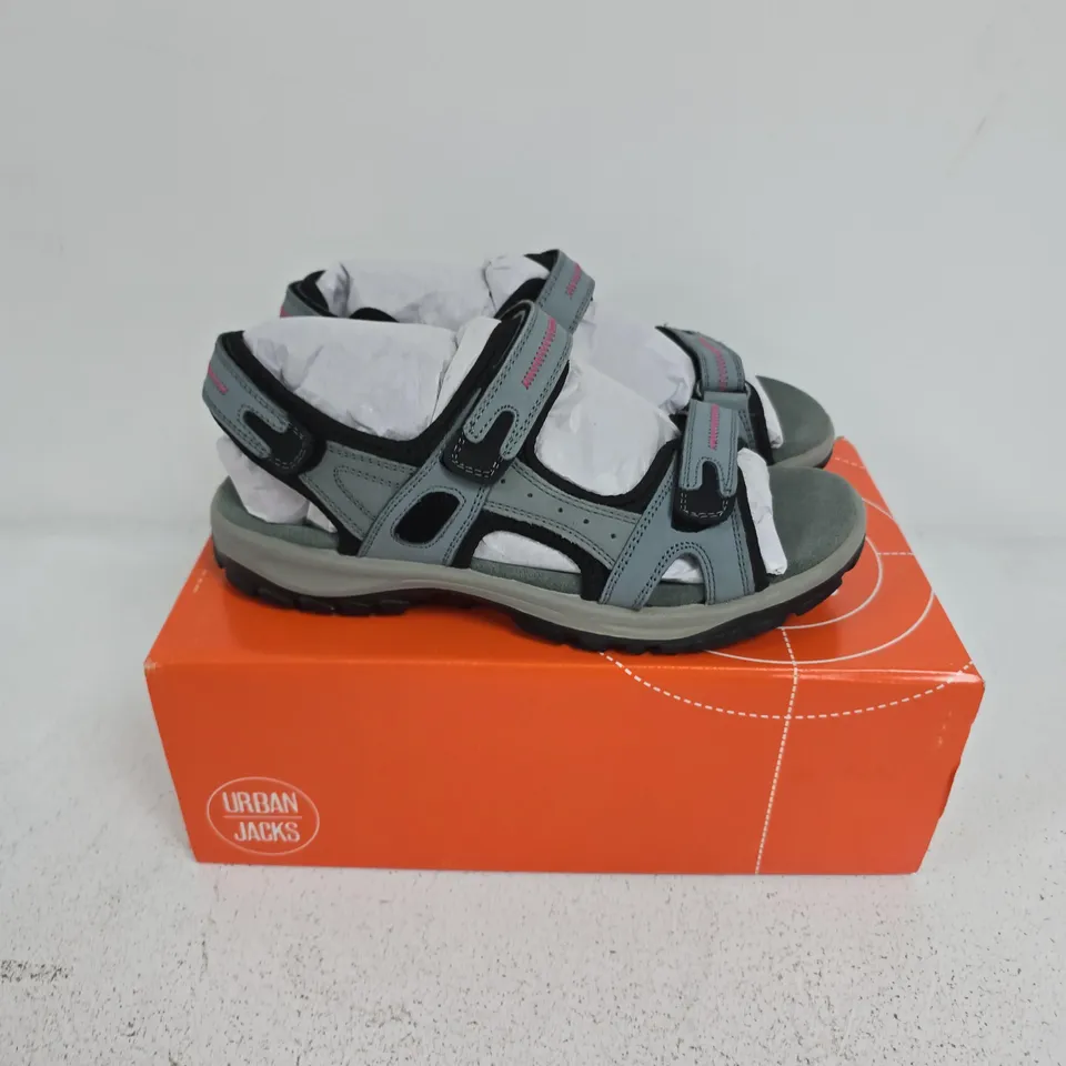 BOXED PAIR OF URBAN JACKS SANDALS IN GREY - SIZE 37