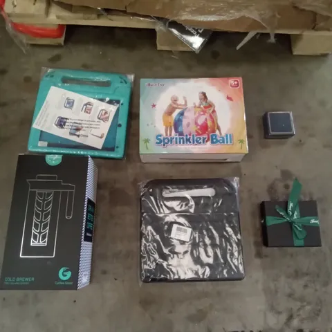 PALLET OF ASSORTED ITEMS INCLUDING, TABLET CASES, COLD BREWER, SPRINKLER BALL AND WOMENS JEWELERY