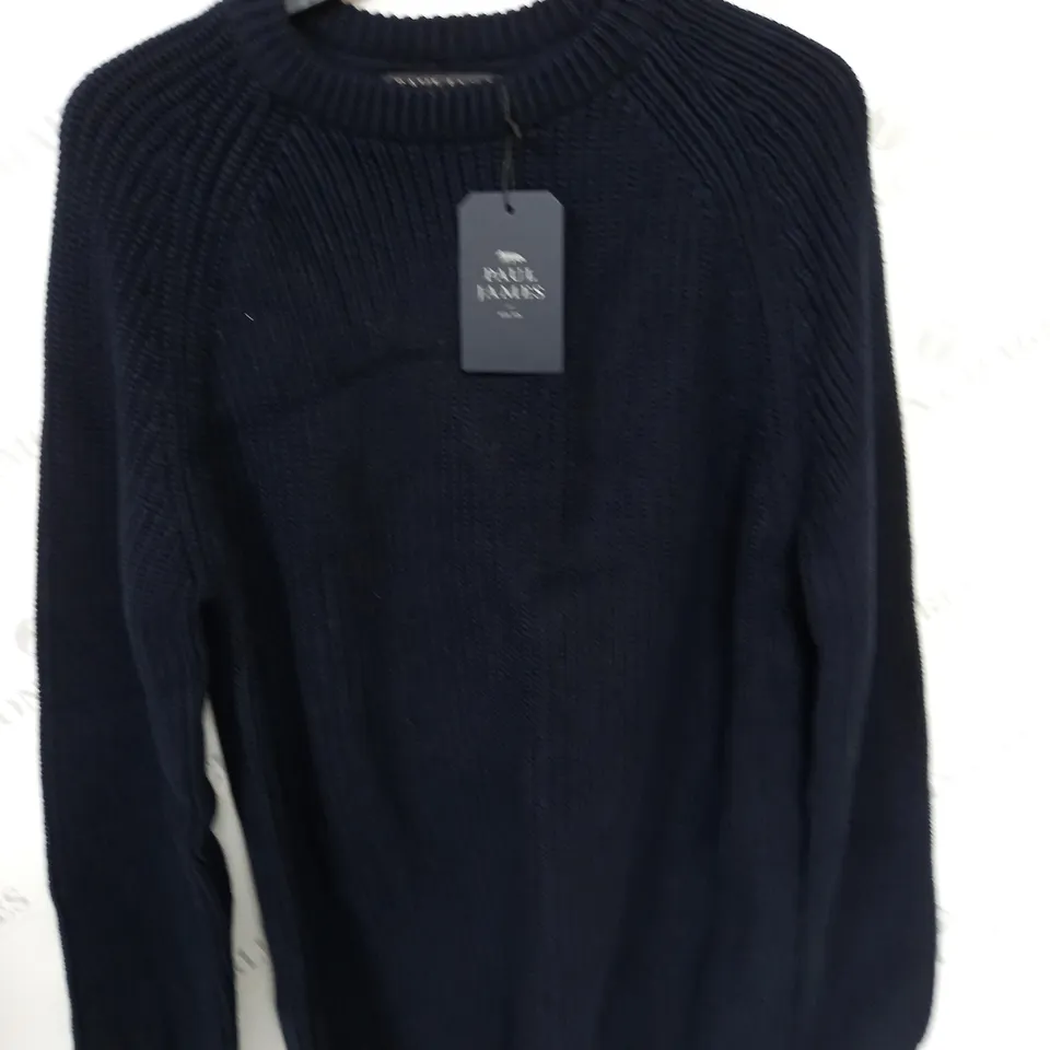 PAUL JAMES NAVY KNITTED CREW JUMPER - M