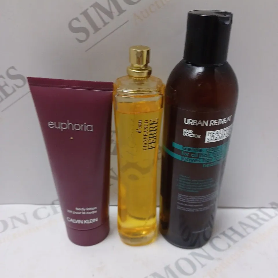 BOX OF APPROXIMATELY 30 ASSORTED COSMETIC PRODUCTS TO INCLUDE EUPHORIA BY CALVIN KLEIN, GIANFRANCO FERRE, URBAN RETREAT, ETC