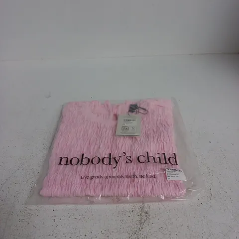UK 8 NOBODY'S CHILD JERSEY PINK SHIRRED TIE-BACK TOP