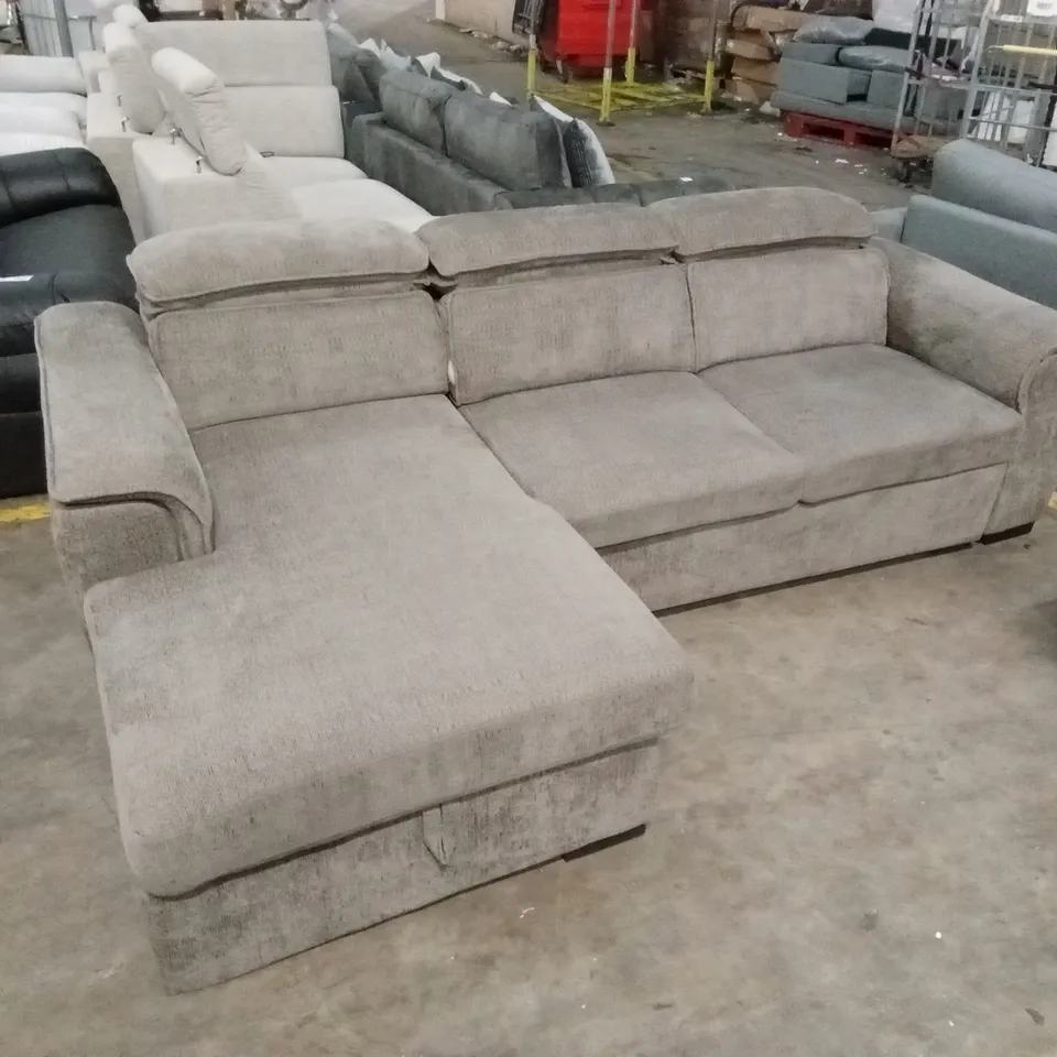 DESIGNER 3 SEATER FABRIC UPHOLSTERED CHAISE SOFA