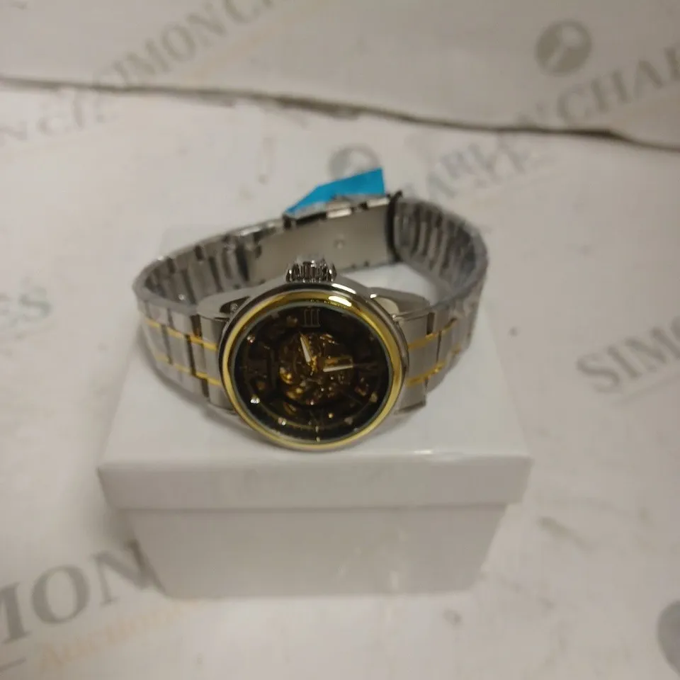 BOXED ANTHONY JAMES GENTS LIMITED EDITION SKELETON AUTOMATIC  STAINLESS STEEL WATCH - WATER RESISTANT. 