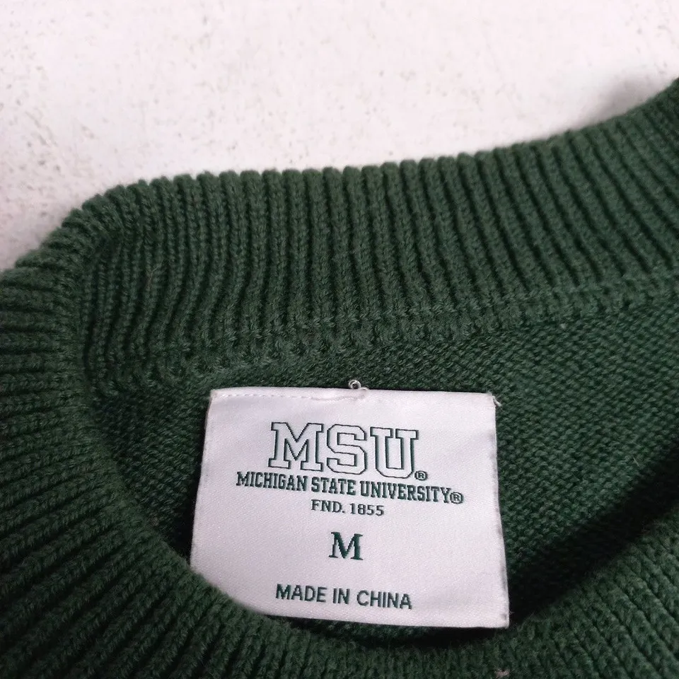 MSU MICHIGAN STATE UNIVERSITY KNIT SWEATER – GREEN & NAVY, SIZE M