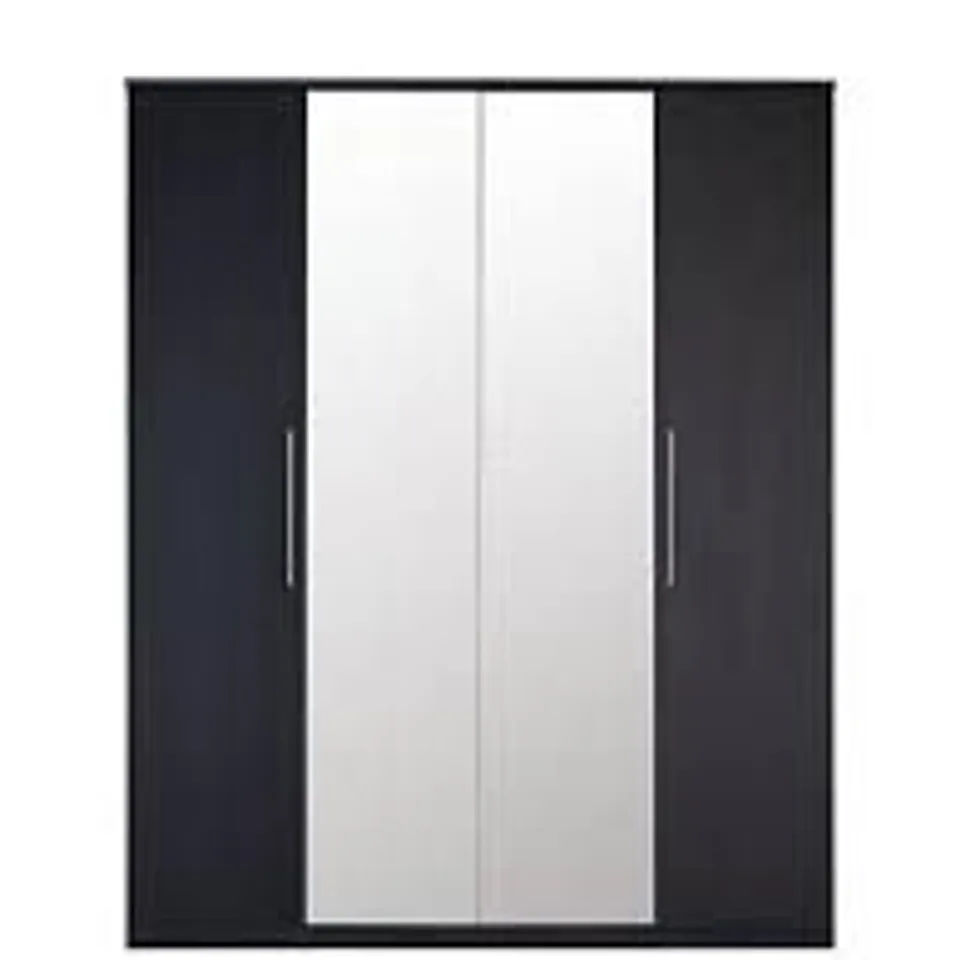 BOXED GRADE 1 PRAGUE 4-DOOR MIRRORED WARDROBE - BLACK (2 BOXES ONLY INCOMPLETE)