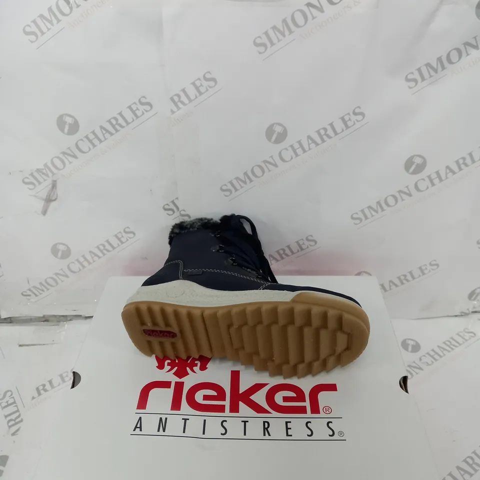 BOXED PAIR OF RIEKER BLUE BOOTS SIZE 3.5