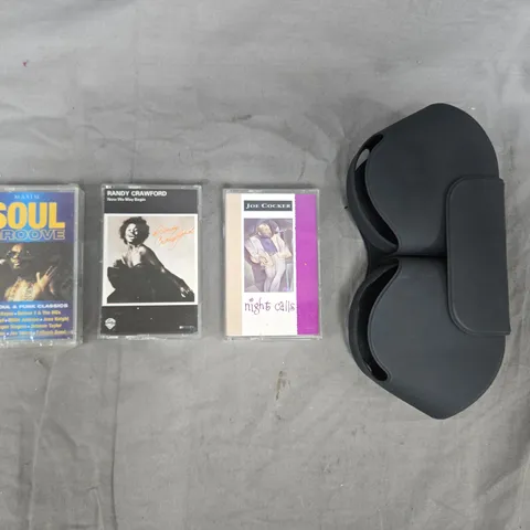BOX OF APPROXIMATELY 5 ASSORTED HOUSEHOLD ITEMS TO INCLUDE VARIOUS AUDIO CASSETTES, ETC
