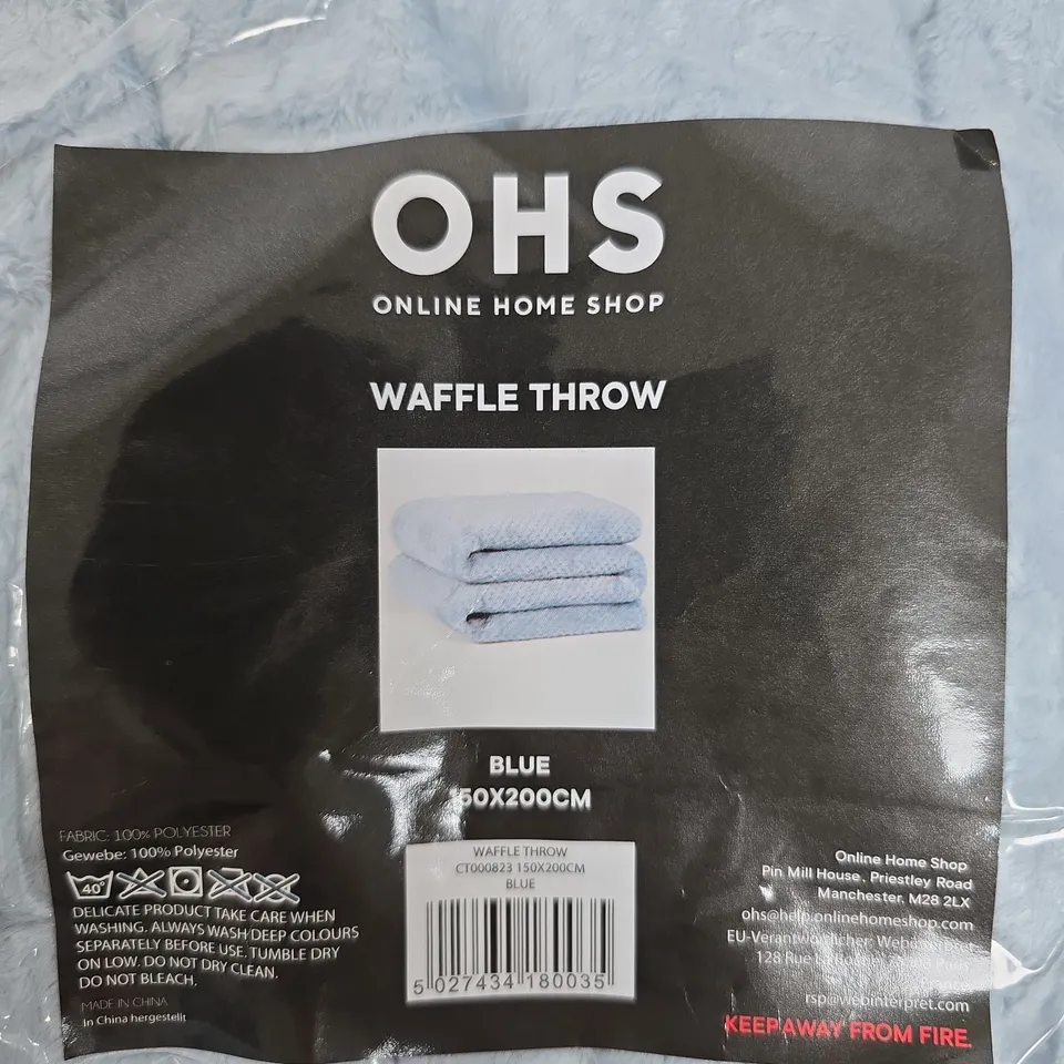 BAGGED OHS WAFFLE THROW – BLUE, 150X200CM