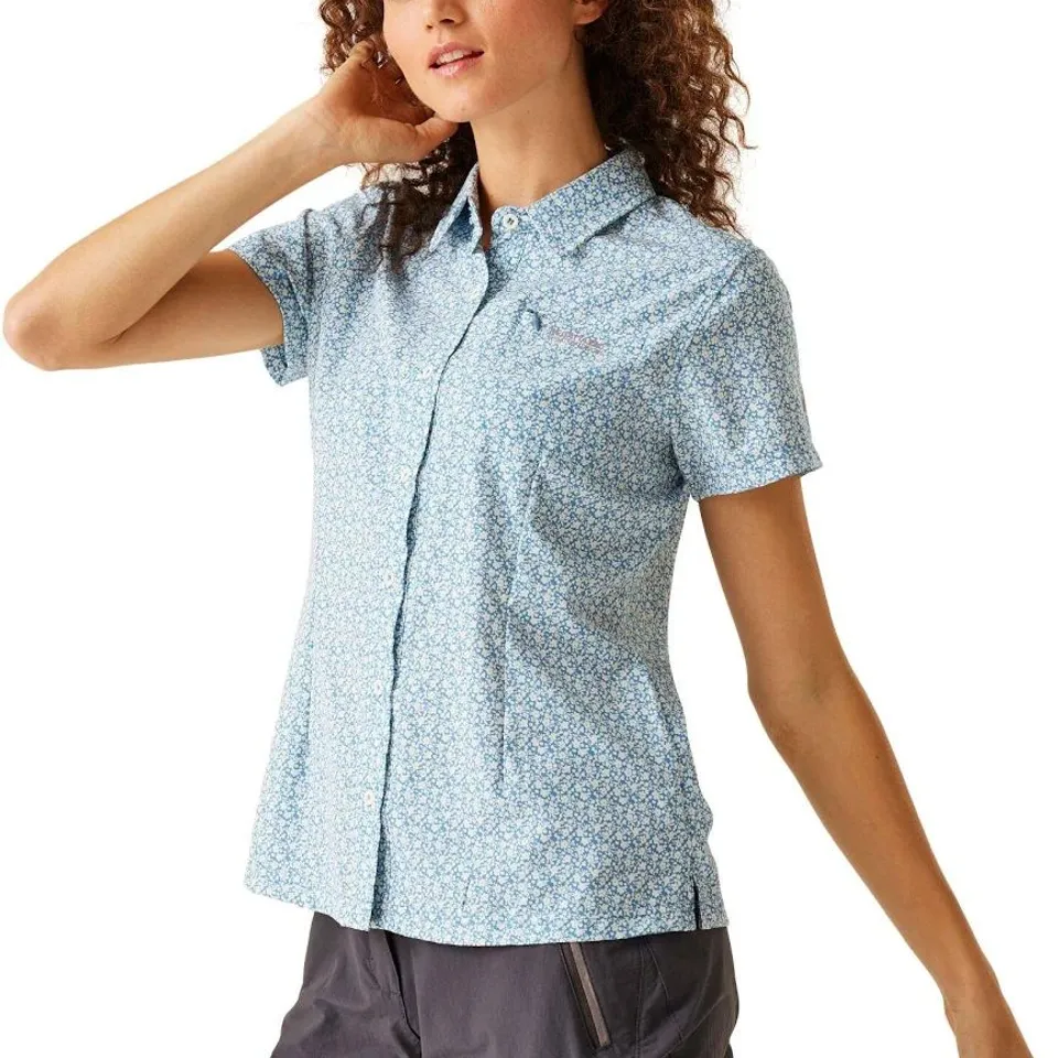 REGATTA WOMAN'S SHIRT TRAVEL PACKAWAY BLUE FLORAL SIZE 12