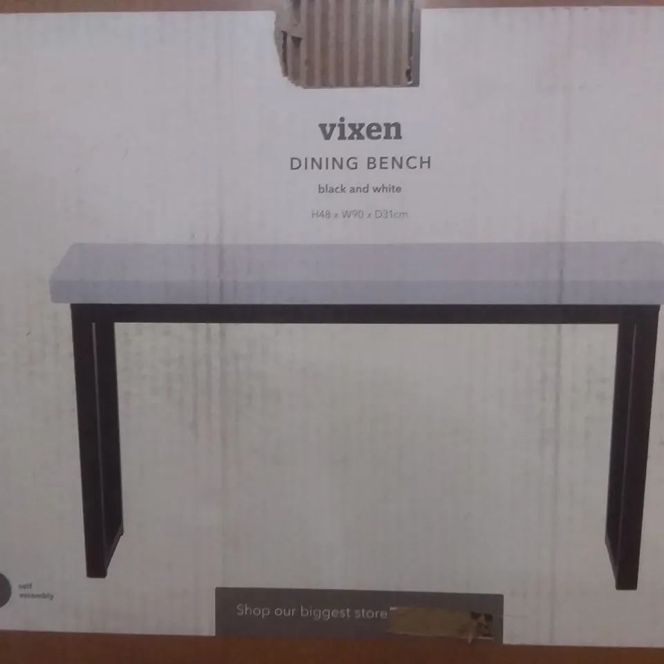 BOXED VIXEN DINING TABLE IN BLACK AND WHITE H48 X W90 X D31CM 
