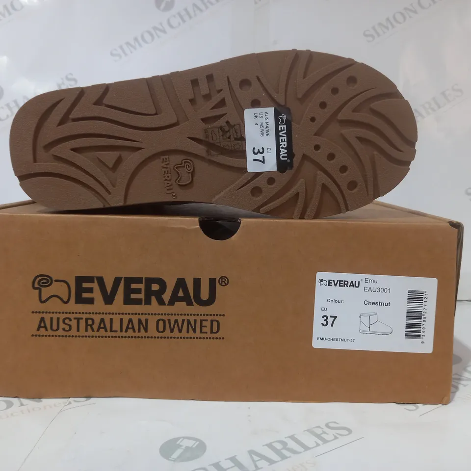 BOXED PAIR OF EVERAU EMU FAUX FUR LINED SHOES IN CHESTNUT EU SIZE 37