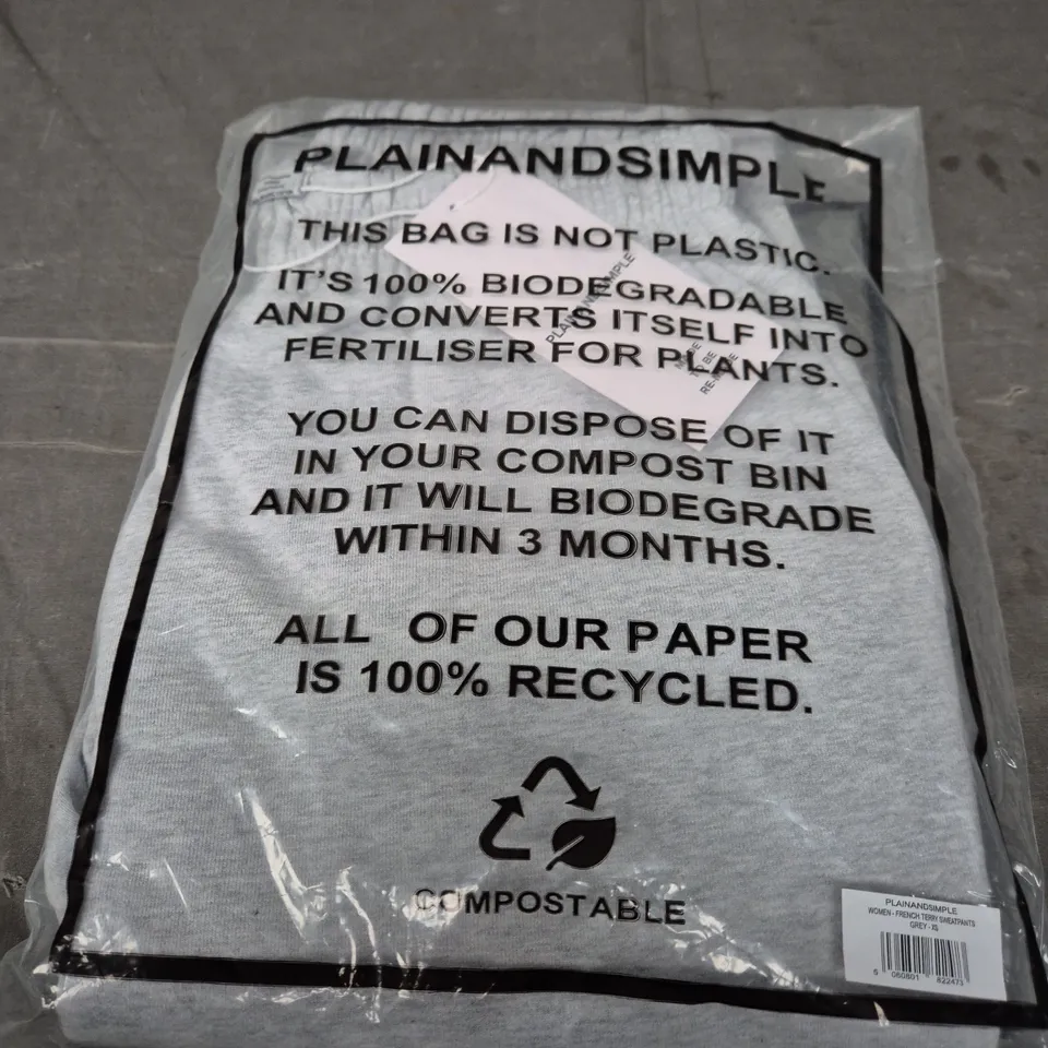 PLAINANDSIMPLE WOMEN'S GREY FRENCH TERRY SWEATPANTS – XS