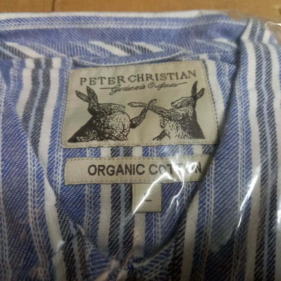 PETER CHRISTIAN ORGANIC COTTON BLUE STRIPE SHIRT - SIZE L